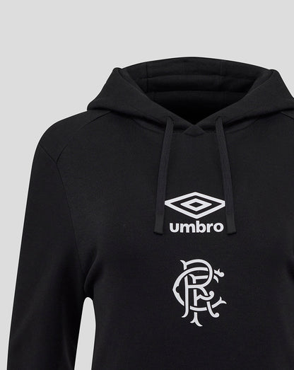 Black Rangers hoodie with white Umbro logo above the club crest on the chest and a three panel hood