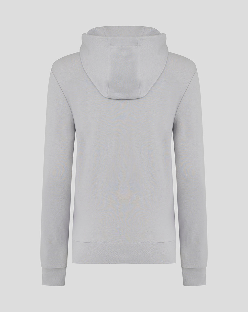 Back view of light gray Microchip Rangers women's presentation hoodie with a roomy hood.