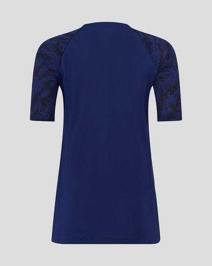 Back view of blue Preston North End women's training T shirt with camo sleeves.