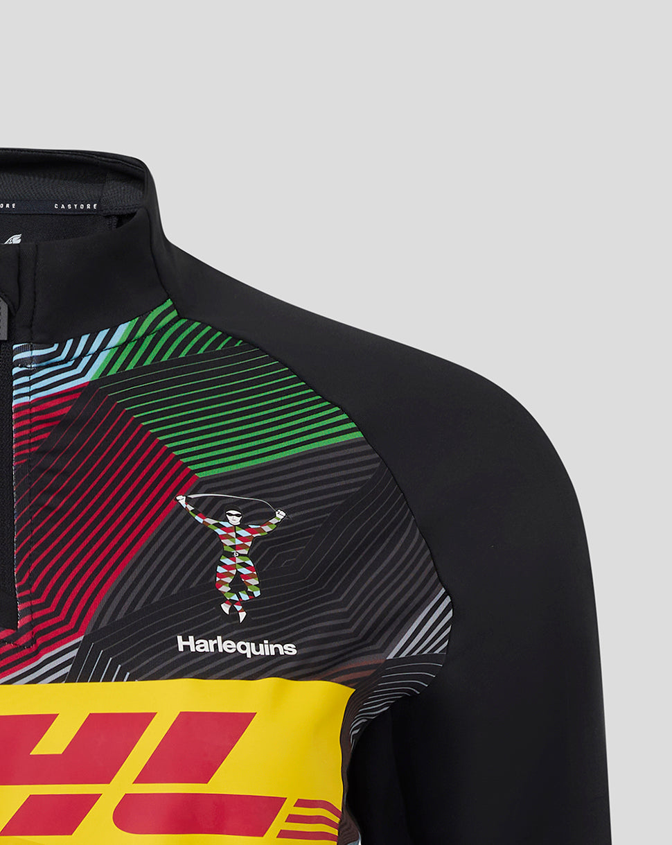Harlequins Women's midlayer top shoulder detail with colorful print and club crest