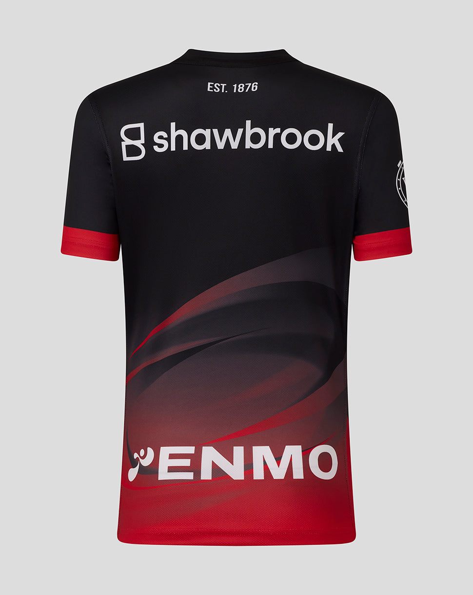 Back view of Saracens 25/26 replica home shirt with large shawbrook logo and EST 1876 at the neck