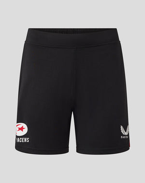 Black Saracens training knit shorts with white Saracens logo on the left leg and Castore emblem on the right leg