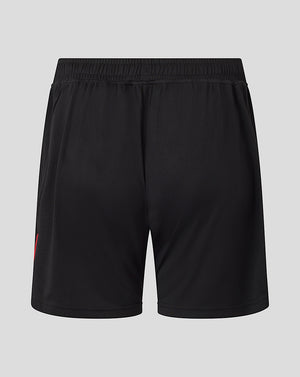 Back view of black Saracens training knit shorts with elastic waistband.
