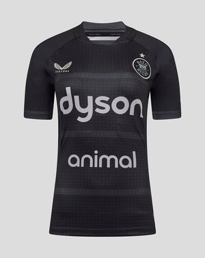 Bath Rugby 25/26 European replica shirt in black with Dyson sponsor across the chest and Bath Rugby crest on the left