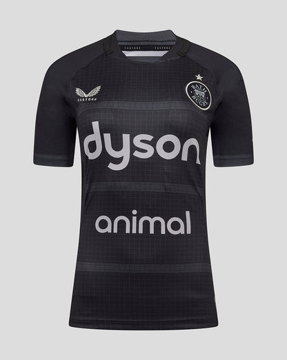 Bath Rugby 25/26 European replica shirt in black with Dyson sponsor across the chest and Bath Rugby crest on the left