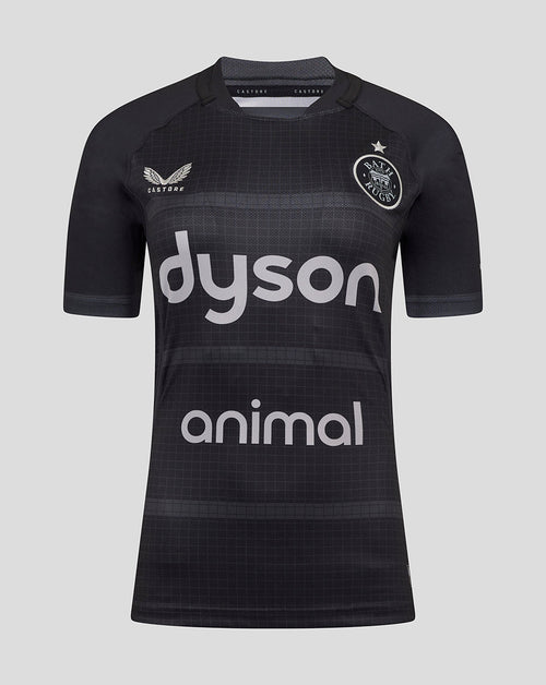 Bath Rugby 25/26 European replica shirt in black with Dyson sponsor across the chest and Bath Rugby crest on the left