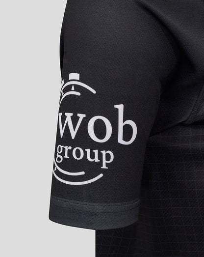 Lower sleeve with wob group logo on Bath Rugby replica shirt.