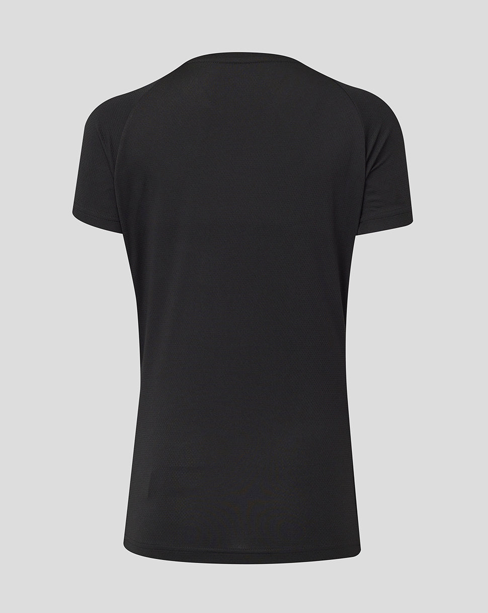 Back view of black textured Bath Rugby women's short sleeve tee
