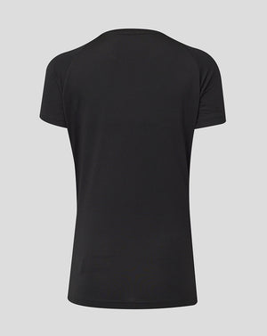 Back view of black textured Bath Rugby women's short sleeve tee