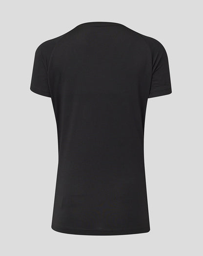 Back view of black textured Bath Rugby women's short sleeve tee