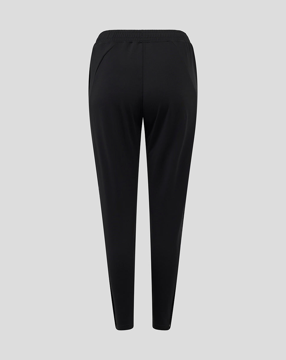 Back view of black Bath Rugby training knit pants with an elasticated waistband.