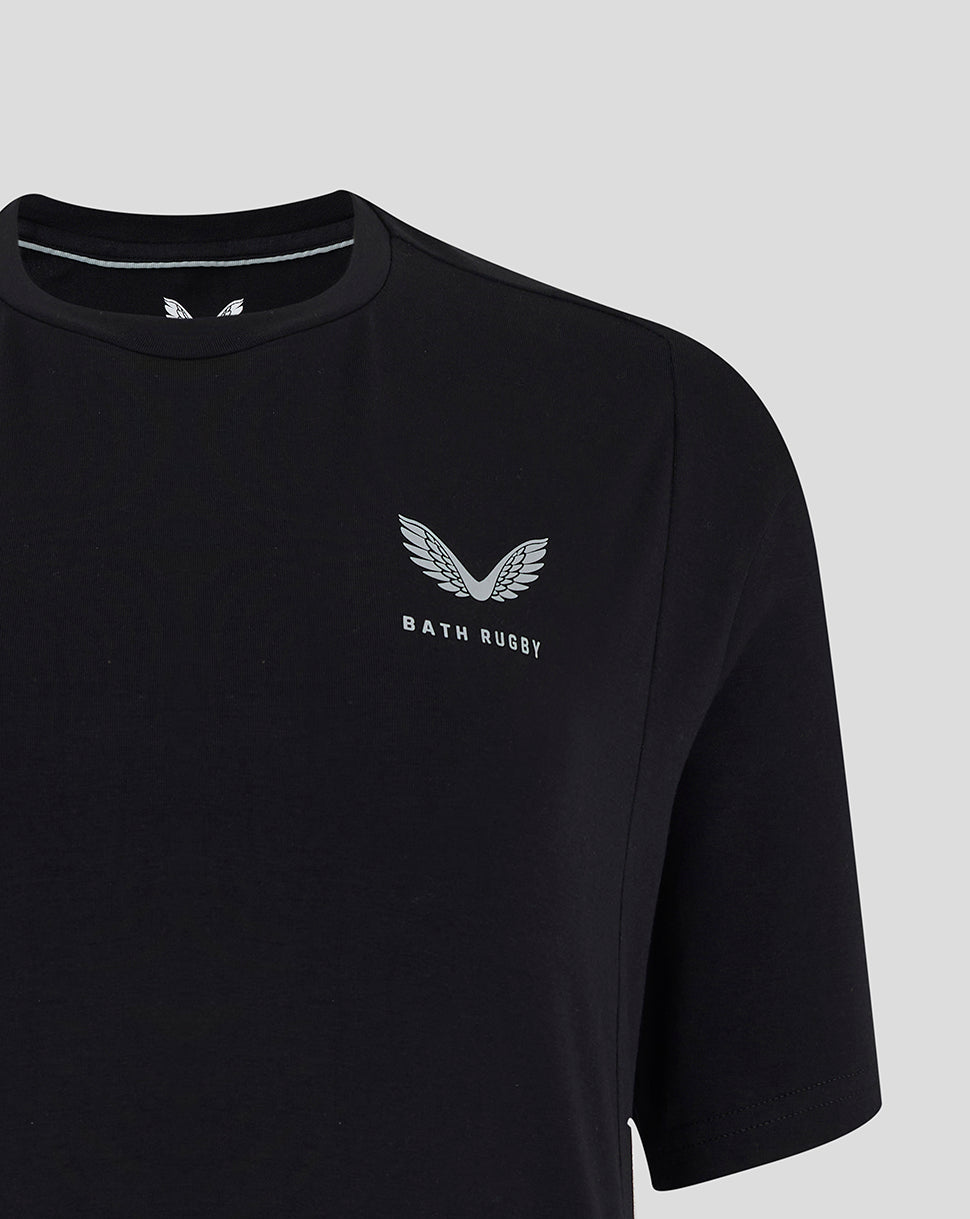 Black Bath Rugby T-shirt with left chest logo featuring wings and Bath Rugby text