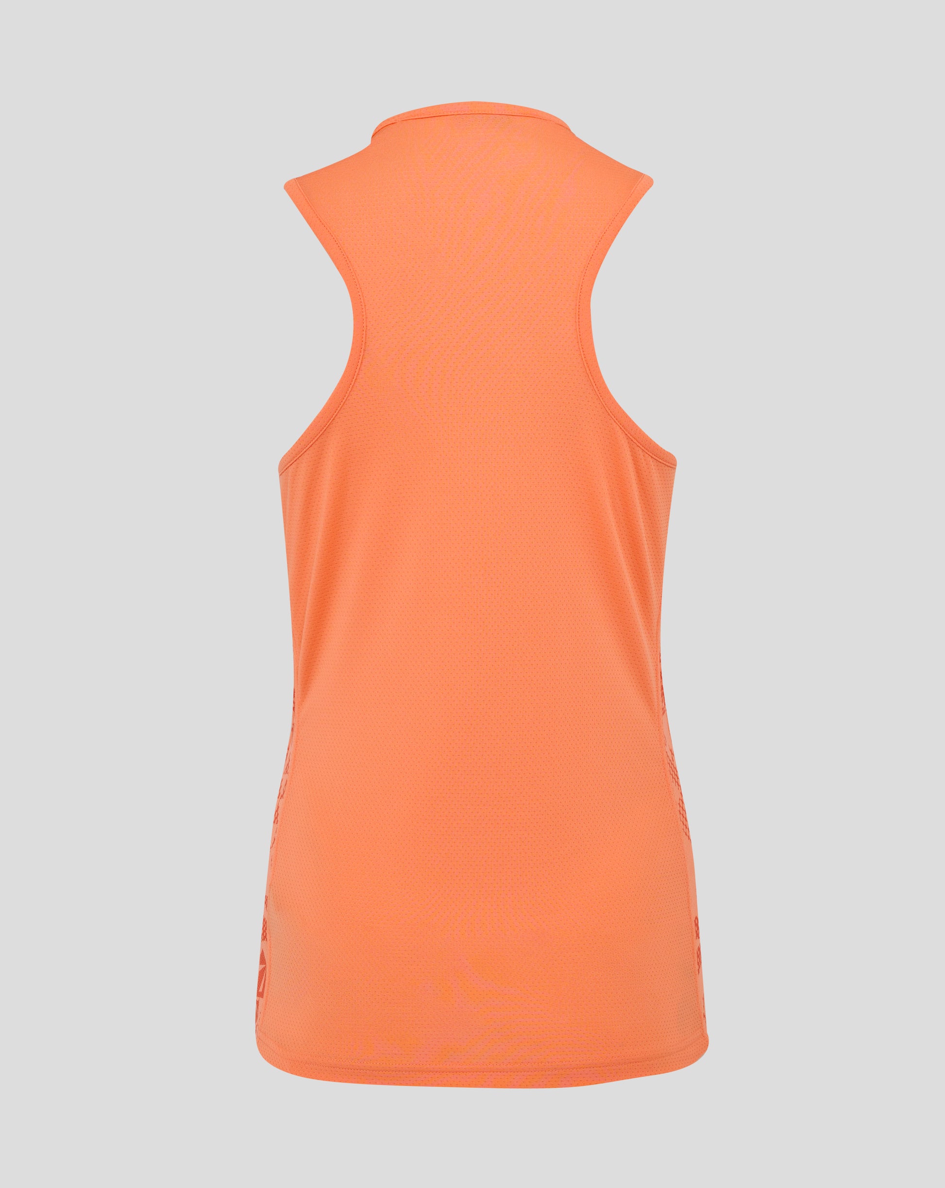 Close up of neckline showing Castore logo inside the collar of the melon England Rugby Women’s Performance Racer Back jersey