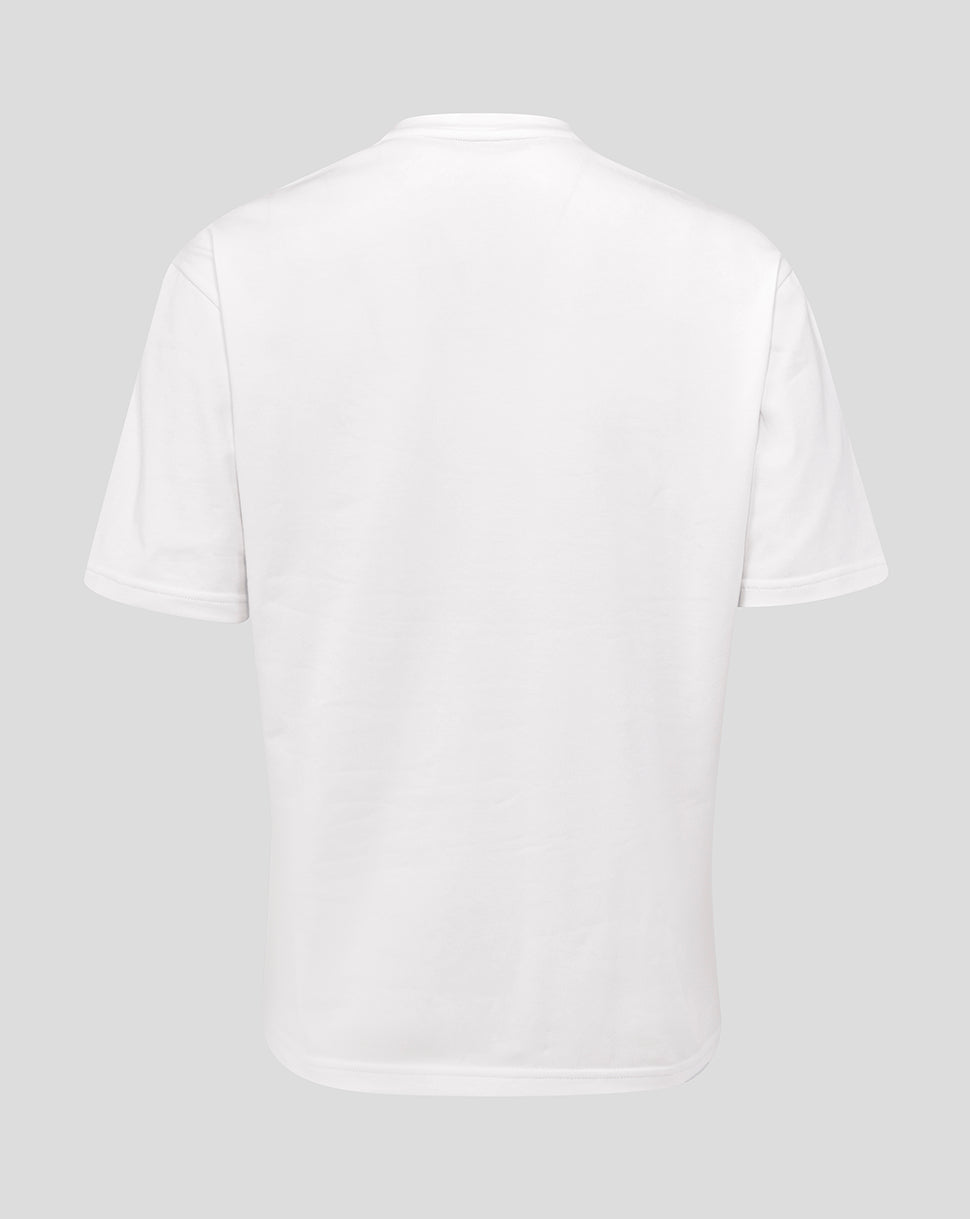 Back view of a plain white England Rugby travel short sleeve tee with no visible branding