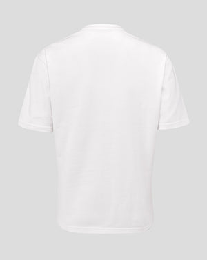 Back view of a plain white England Rugby travel short sleeve tee with no visible branding
