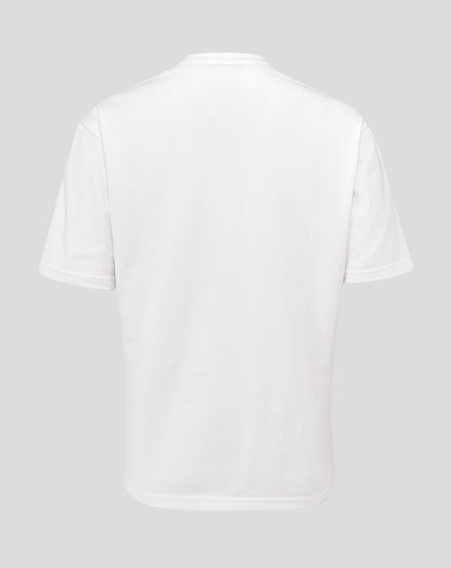 Back view of a plain white England Rugby travel short sleeve tee with no visible branding