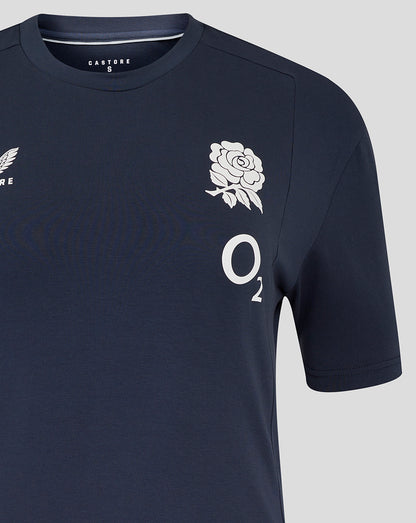 England Rugby women's Travel Short Sleeve Tee in Inkwell with rose crest left chest and Castore logo right chest