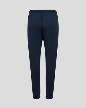 Back view of navy England Rugby Travel Knit Pant in Inkwell with drawcord waistband and ribbed cuffs