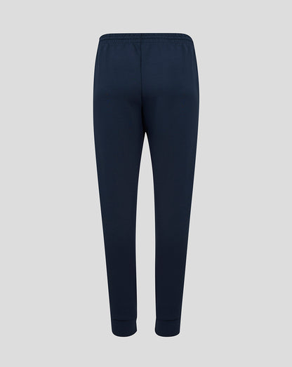 Back view of navy England Rugby Travel Knit Pant in Inkwell with drawcord waistband and ribbed cuffs