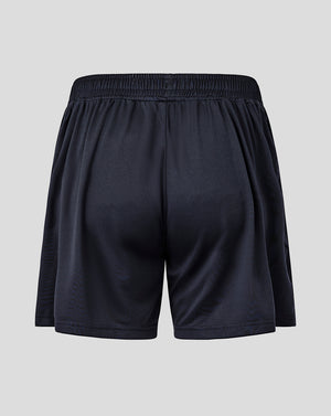 Back view of navy England Rugby Women's Performance Knit Shorts with an elastic waistband