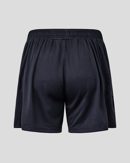 Back view of navy England Rugby Women's Performance Knit Shorts with an elastic waistband