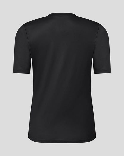 Back view of black Leicester Tigers women's 25/26 warm up T-shirt.