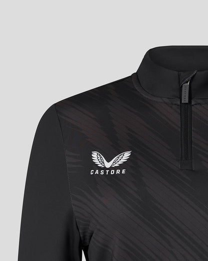 Black Leicester Tigers Women's 25/26 Training Quarter Zip with diagonal pattern and Castore logo on the chest