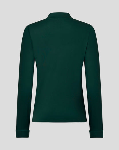 Back view of dark green Leicester Tigers training quarter zip with a standing collar.
