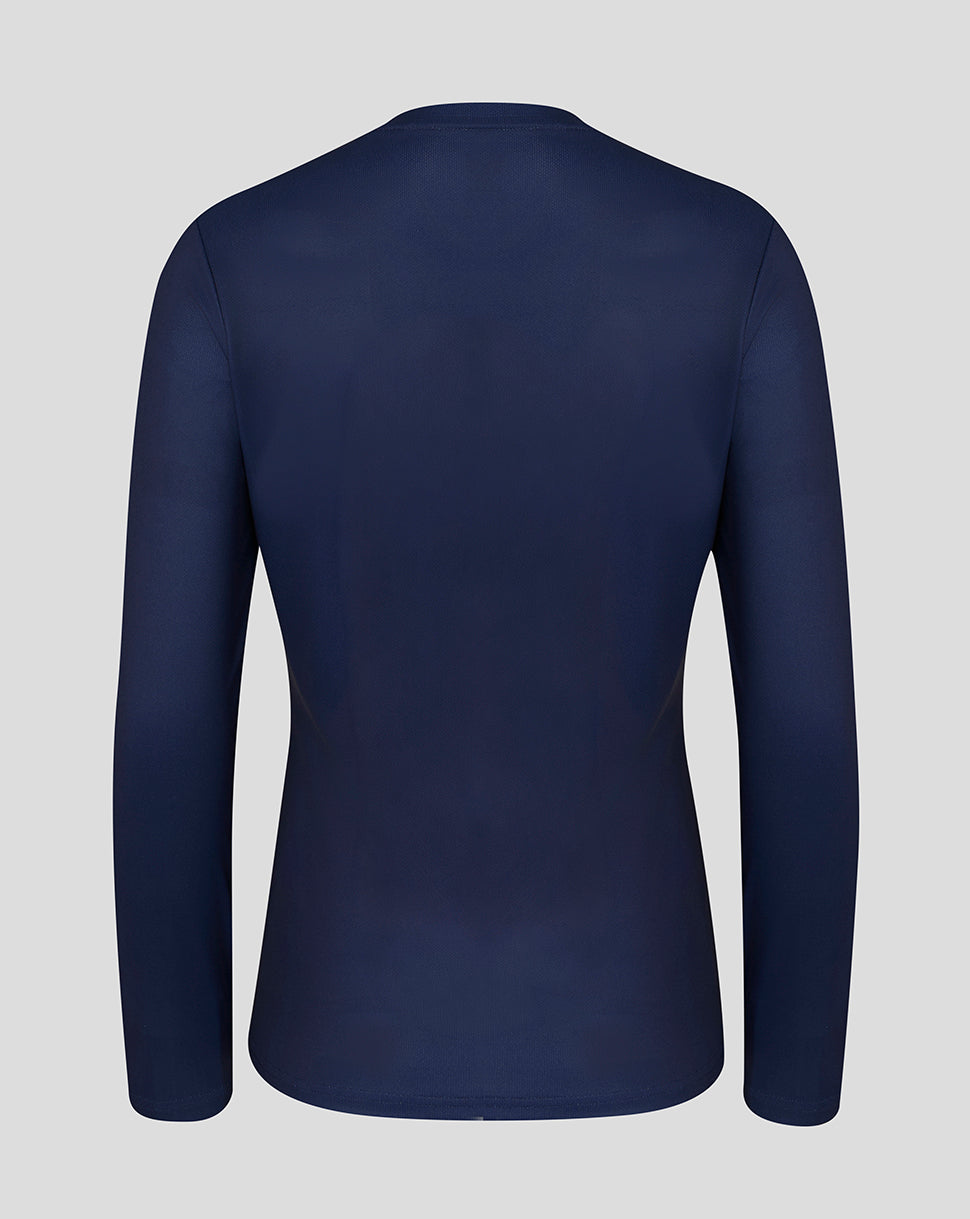 Back view of navy peacoat long sleeve training T shirt with minimal design