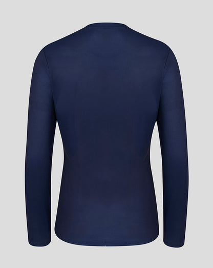 Back view of navy peacoat long sleeve training T shirt with minimal design