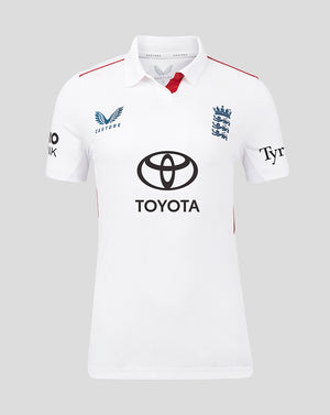 White England women's Test Pro polo with red collar, England crest and Toyota sponsor logo across the front.