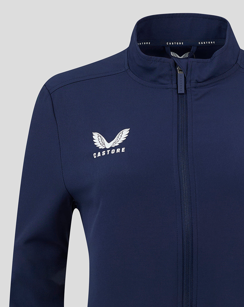 Navy funnel neck track jacket with full front zip and white Castore wing logo on the chest
