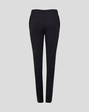 Back view of black Slim Fit Pant featuring an elastic waistband and smooth silhouette