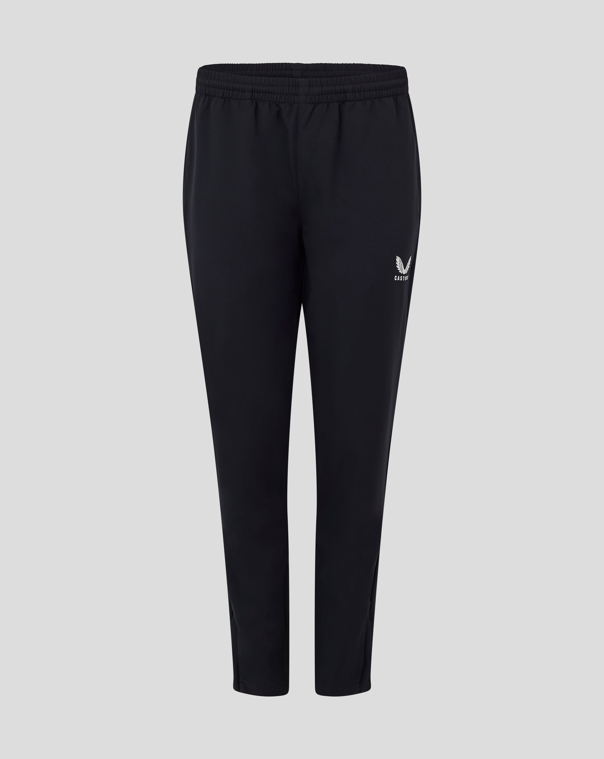 Womens track pant in black Caviar with drawcord waist and logo at the hip