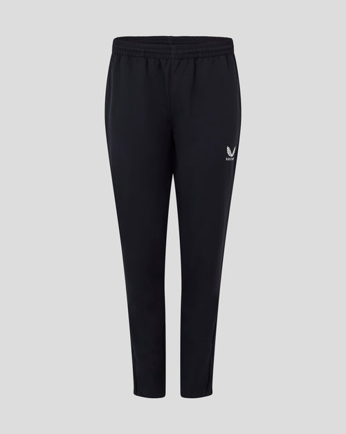 Womens track pant in black Caviar with drawcord waist and logo at the hip