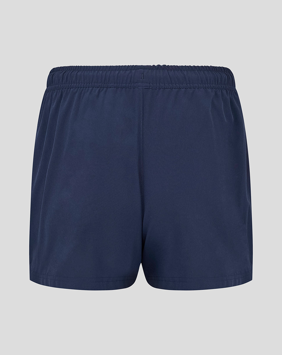 Back view of navy Peacoat Woven Training Short with elastic waistband