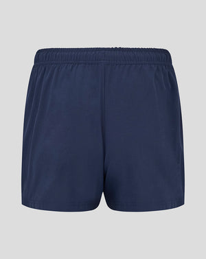Back view of navy Peacoat Woven Training Short with elastic waistband