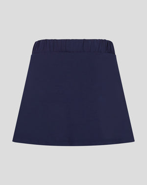 Rear view of navy Castore skort with elasticated waistband