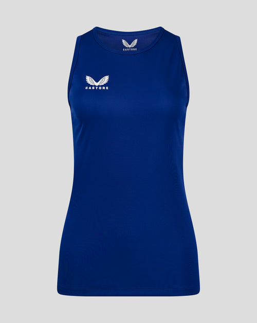 Blue training vest with Castore logo on chest and racerback