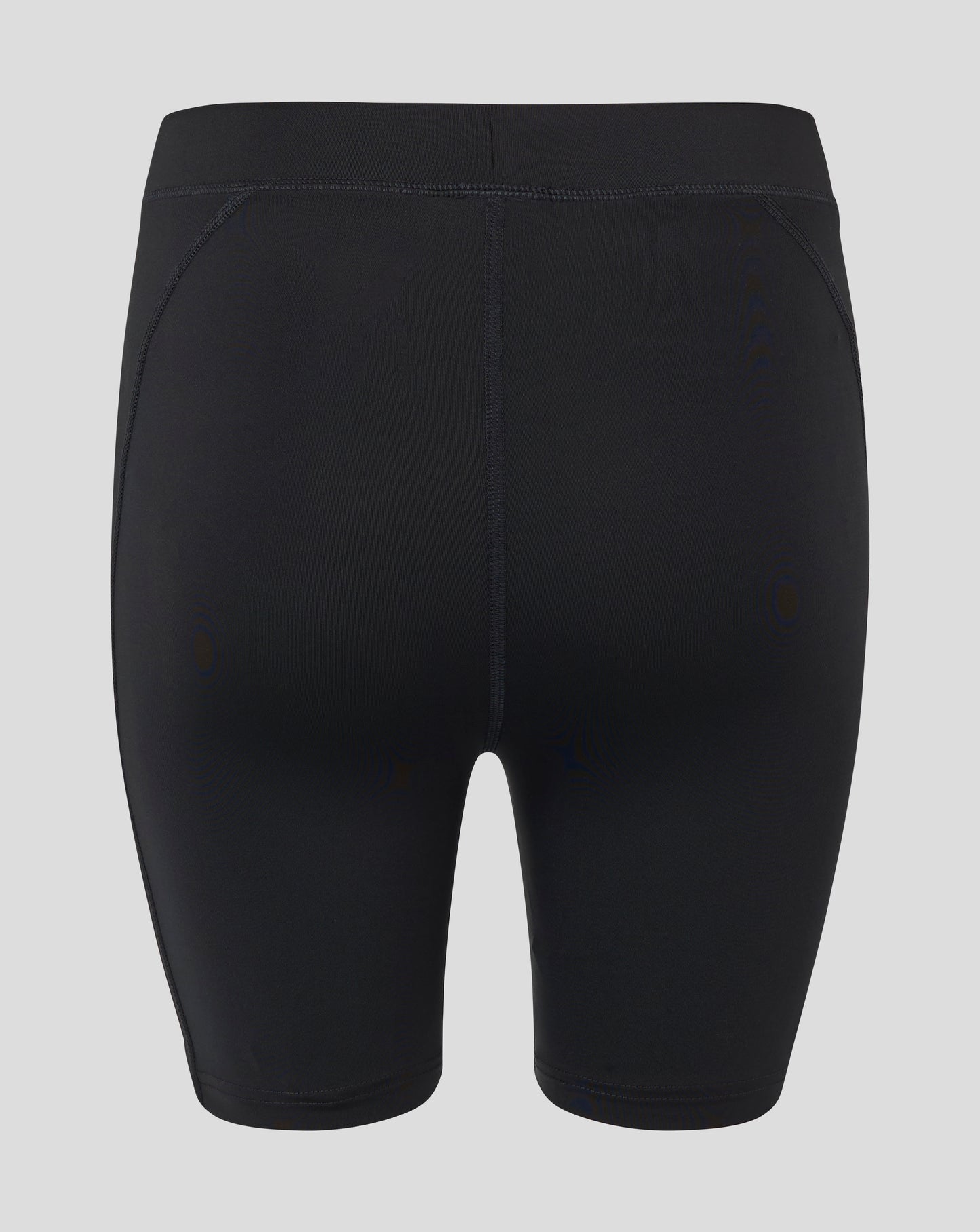 Back view of black baselayer shorts showing folded waistband zoned paneling and central back seam