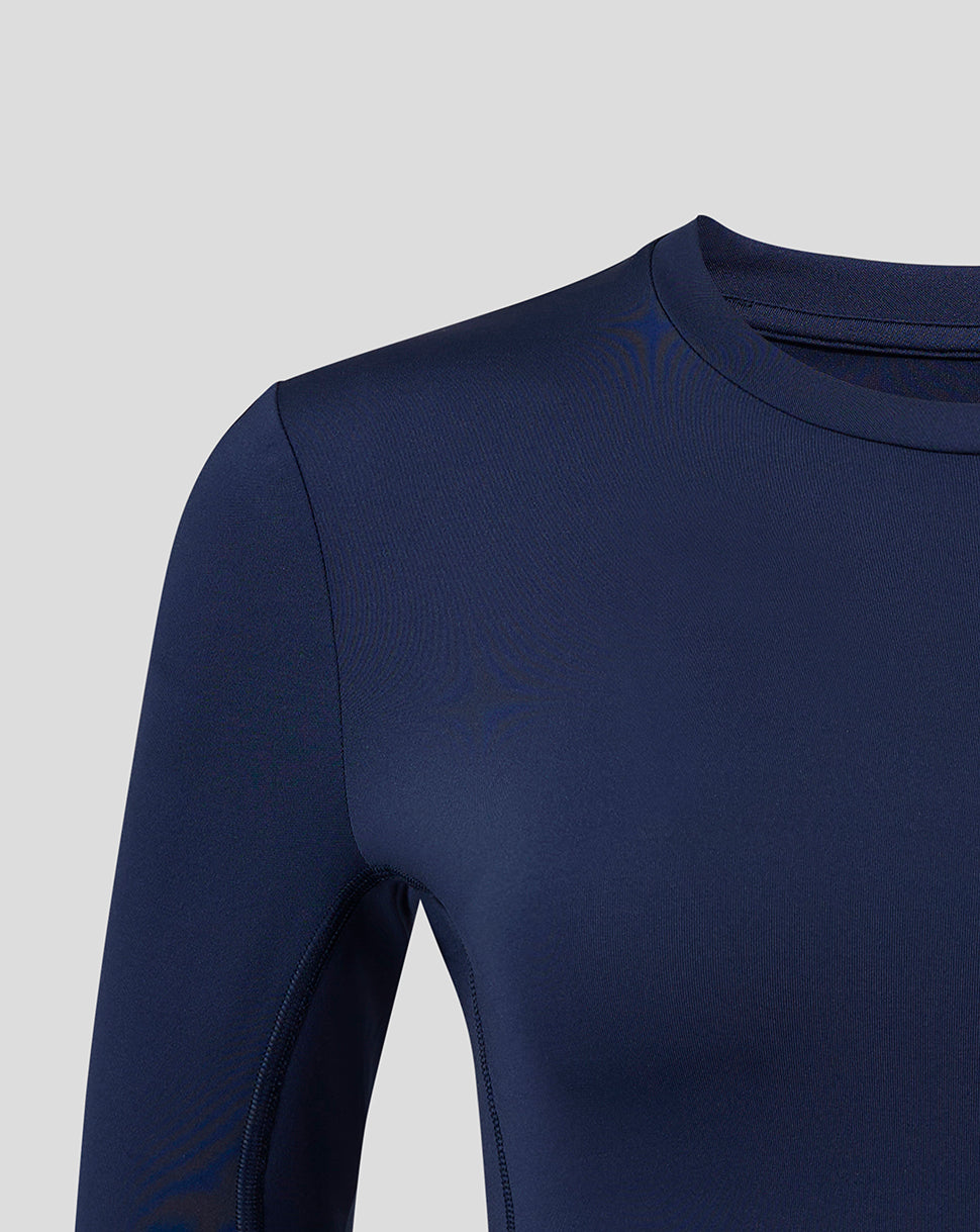 Womens baselayer long sleeve top in Peacoat navy with crew neck and panel detailing