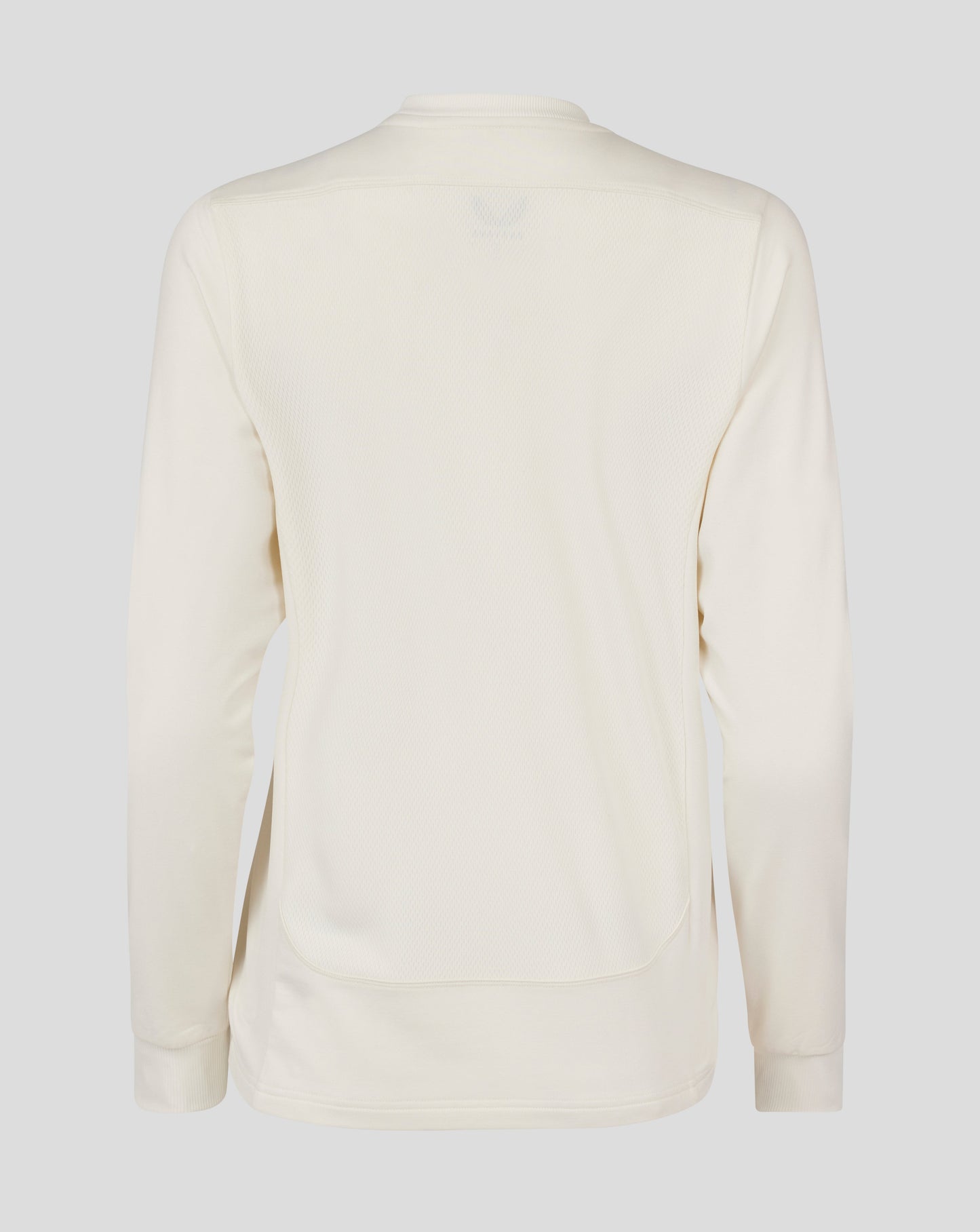 Back view of Cannoli Cream cricket jumper with a mesh back panel