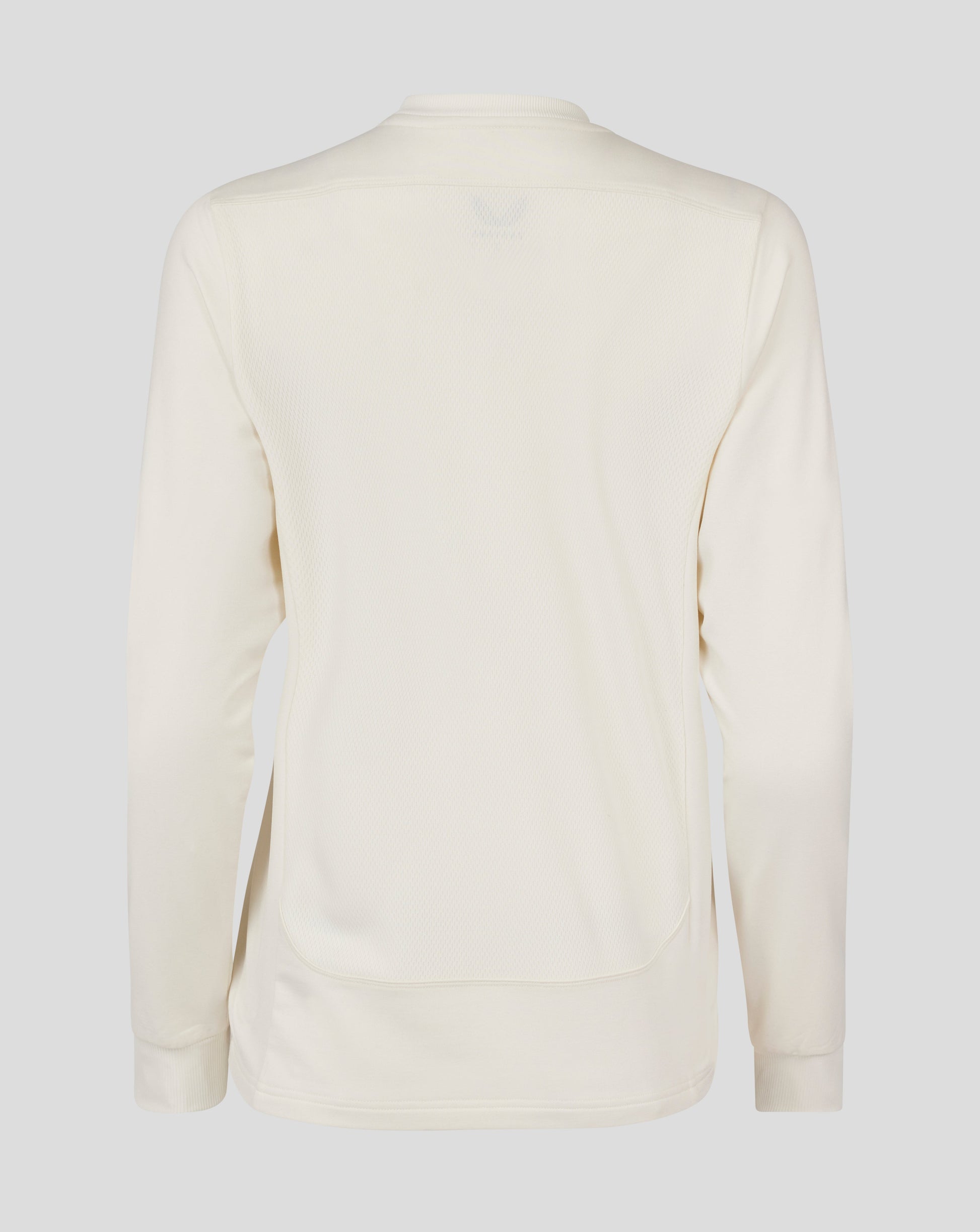 Back view of Cannoli Cream cricket jumper with a mesh back panel