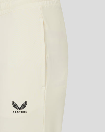 Close up of Cannoli Cream cricket trousers focusing on waistband and edge of pocket