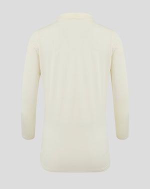 Back view of Cannoli Cream long sleeve cricket tech playing shirt in cream showing clean rear panel