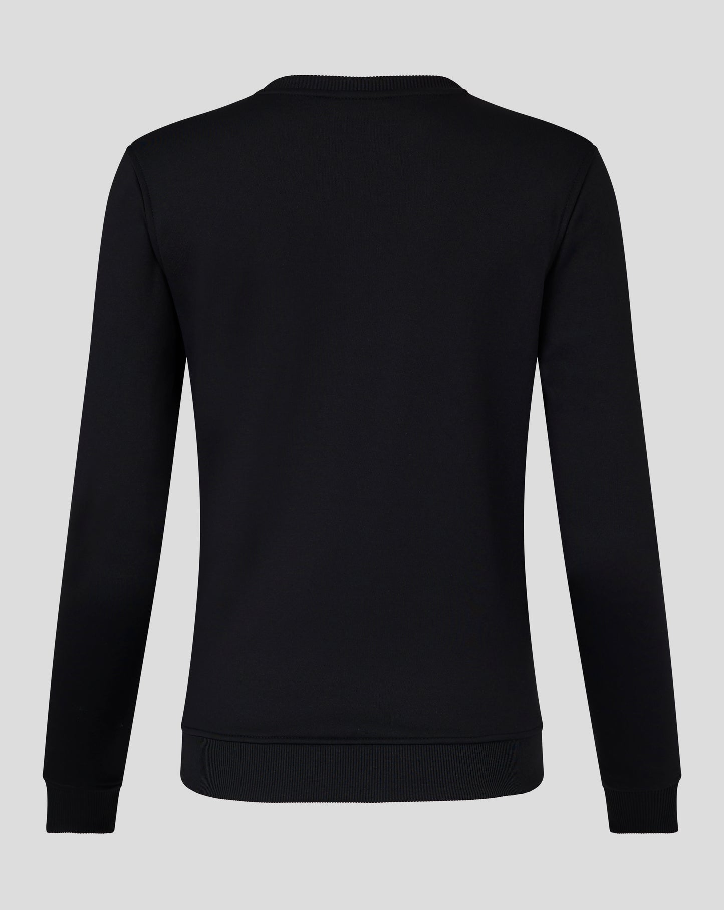 Back view of a black Womens Brushback Sweatshirt in Caviar with ribbed hem and cuffs