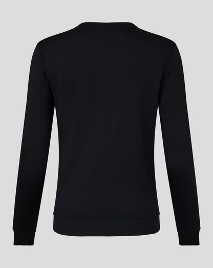 Back view of a black Womens Brushback Sweatshirt in Caviar with ribbed hem and cuffs