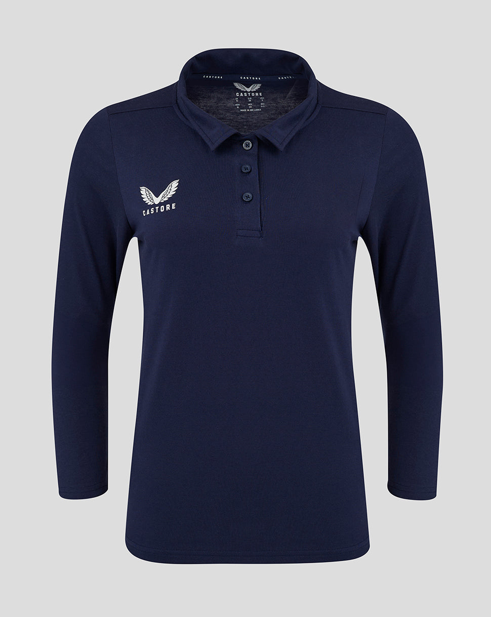 Navy long sleeve cotton leisure polo for women with Castore logo on the chest