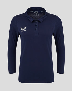 Navy long sleeve cotton leisure polo for women with Castore logo on the chest