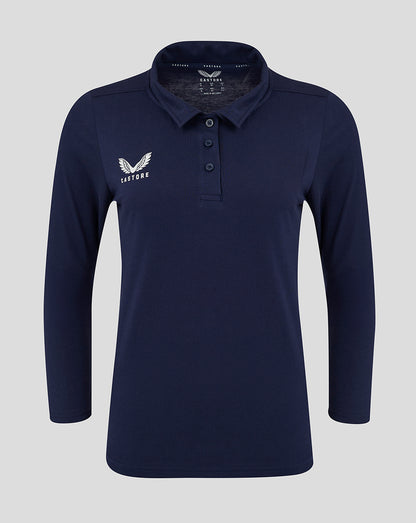 Navy long sleeve cotton leisure polo for women with Castore logo on the chest